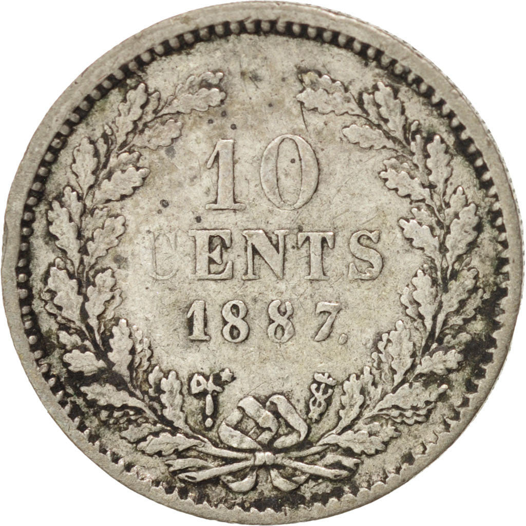 Coin, Netherlands, William III, 10 Cents, 1887, EF(40-45), Silver, KM:80