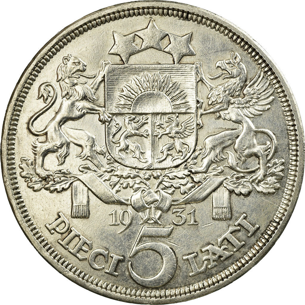 Münze, Latvia, 5 Lati, 1931, SS+, Silber, KM:9