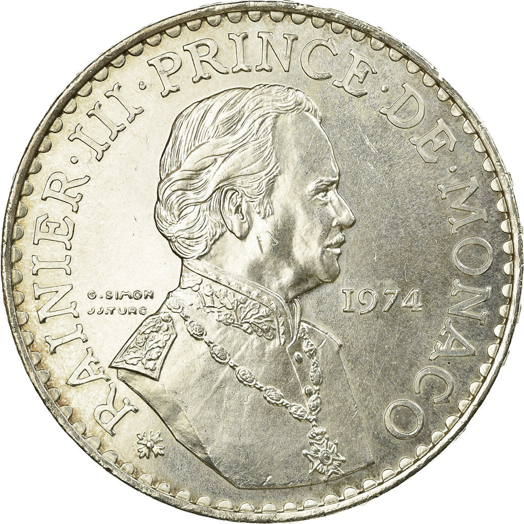 Coin, Monaco, Rainier III, 50 Francs, 1974, AU(55-58), Silver, KM:152.1