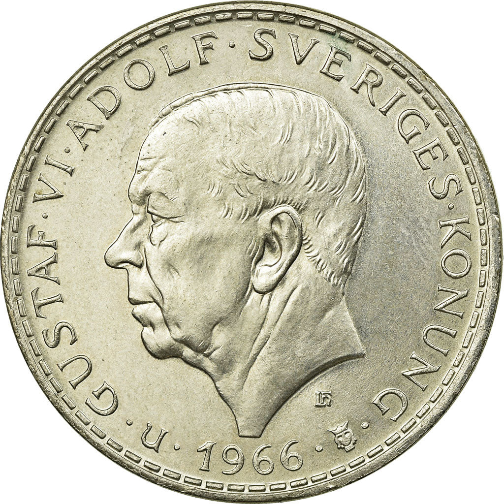Coin, Sweden, Gustaf VI, 5 Kronor, 1966, AU(55-58), Silver, KM:839