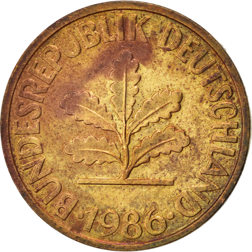 Munten, Federale Duitse Republiek, 10 Pfennig, 1986, Munich, PR+, Brass Clad