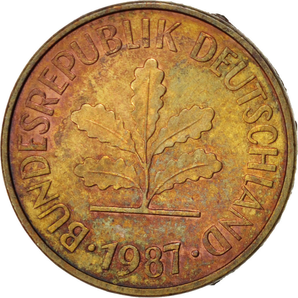 Munten, Federale Duitse Republiek, 5 Pfennig, 1987, Hambourg, PR+, Brass Clad