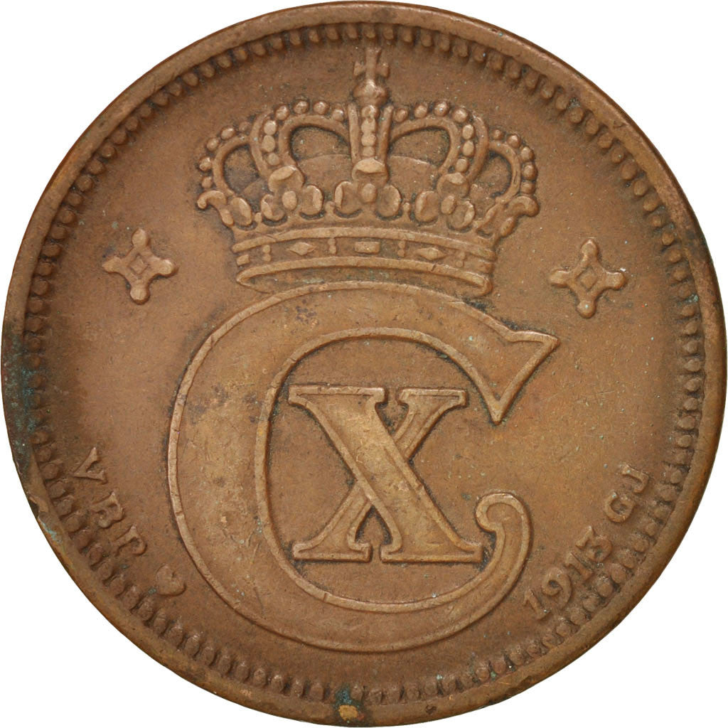 Coin, Denmark, Christian X, 5 Öre, 1913, Copenhagen, EF(40-45), Bronze