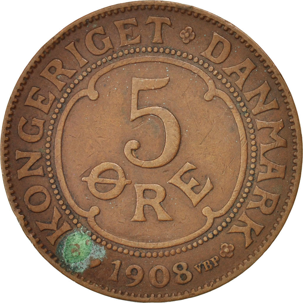 Coin, Denmark, Frederik VIII, 5 Öre, 1908, Copenhagen, EF(40-45), Bronze