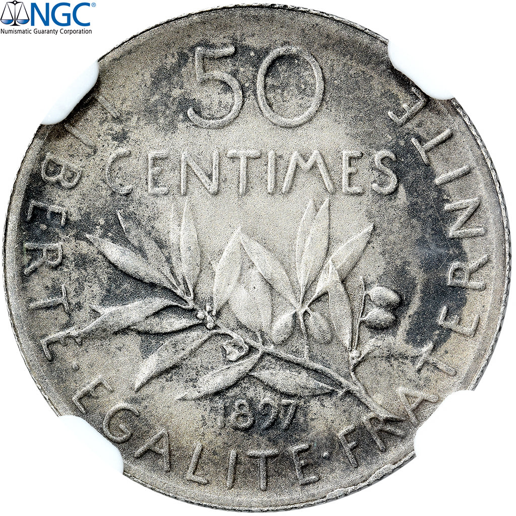 France, 50 Centimes, Semeuse, 1897, Paris, Flan mat, Argent, NGC, PF62 MATTE