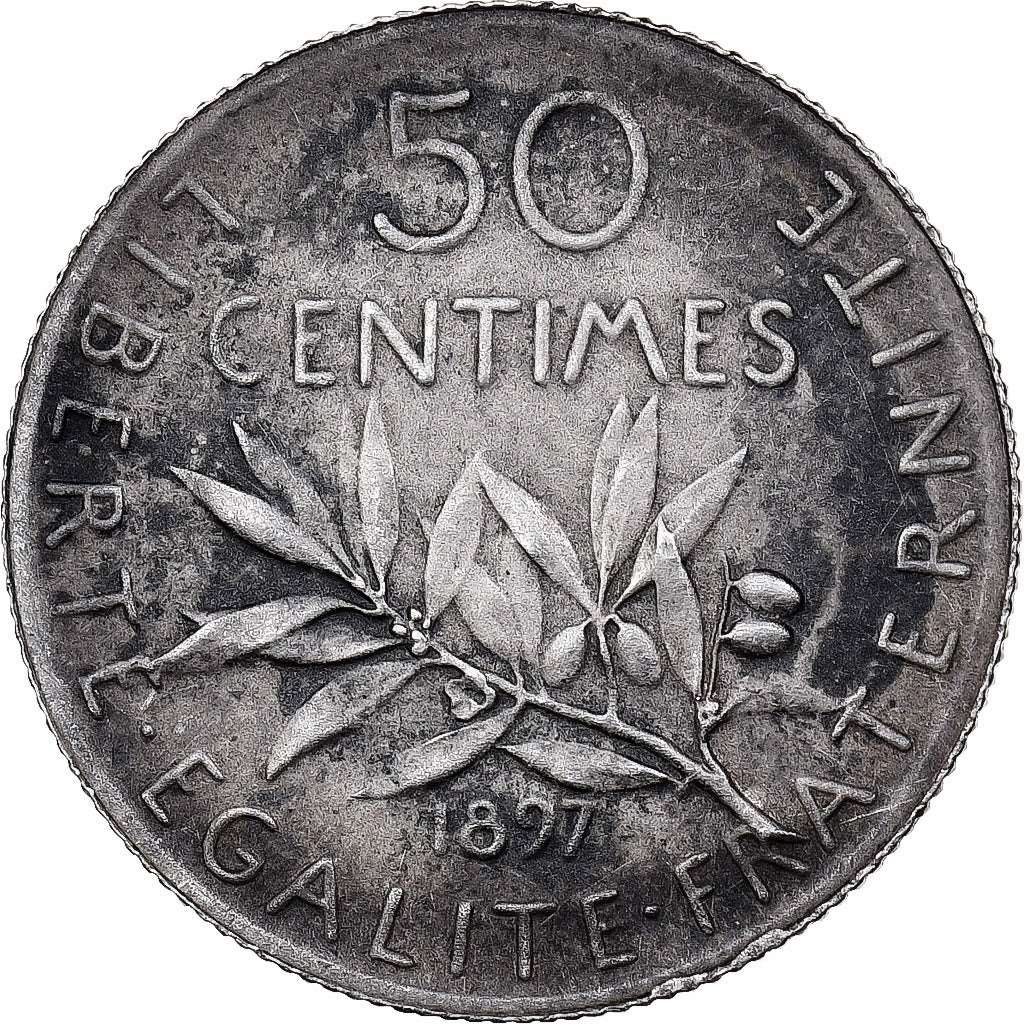 Frankrijk, 50 Centimes, Semeuse, 1897, Paris, Flan mat, Zilver, NGC, PF62 MATTE