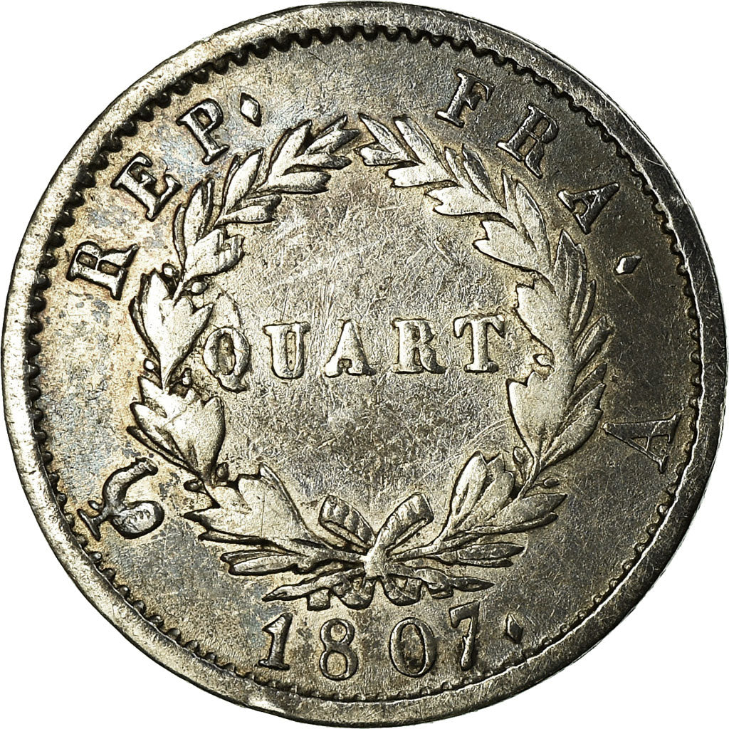 Munten, Frankrijk, Napoléon I, 1/4 Franc, 1807, Paris, ZF, Zilver, KM:678.1
