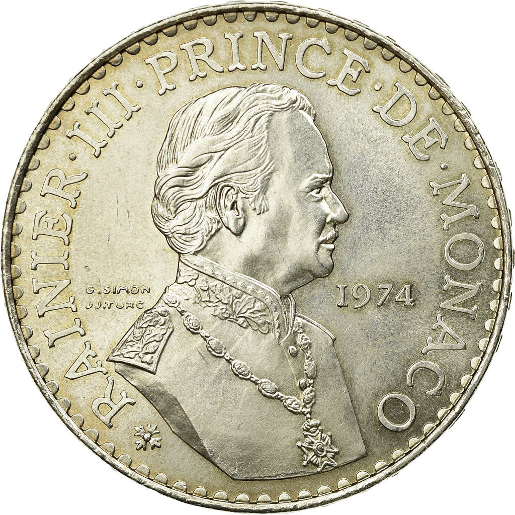 Coin, Monaco, Rainier III, 50 Francs, 1974, AU(55-58), Silver, KM:152.1