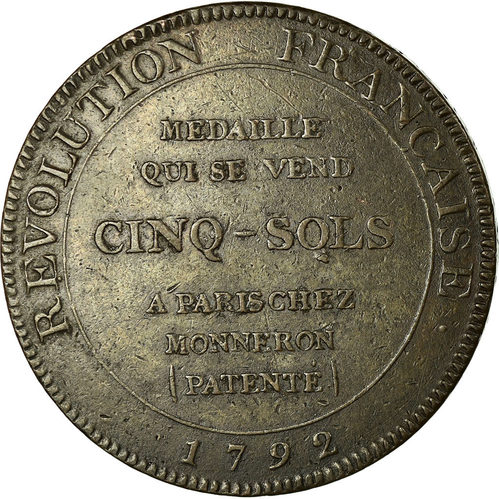 Moeda, França, 5 Sols, Hercule, 1792, Birmingham, AU(50-53), KM:Tn35