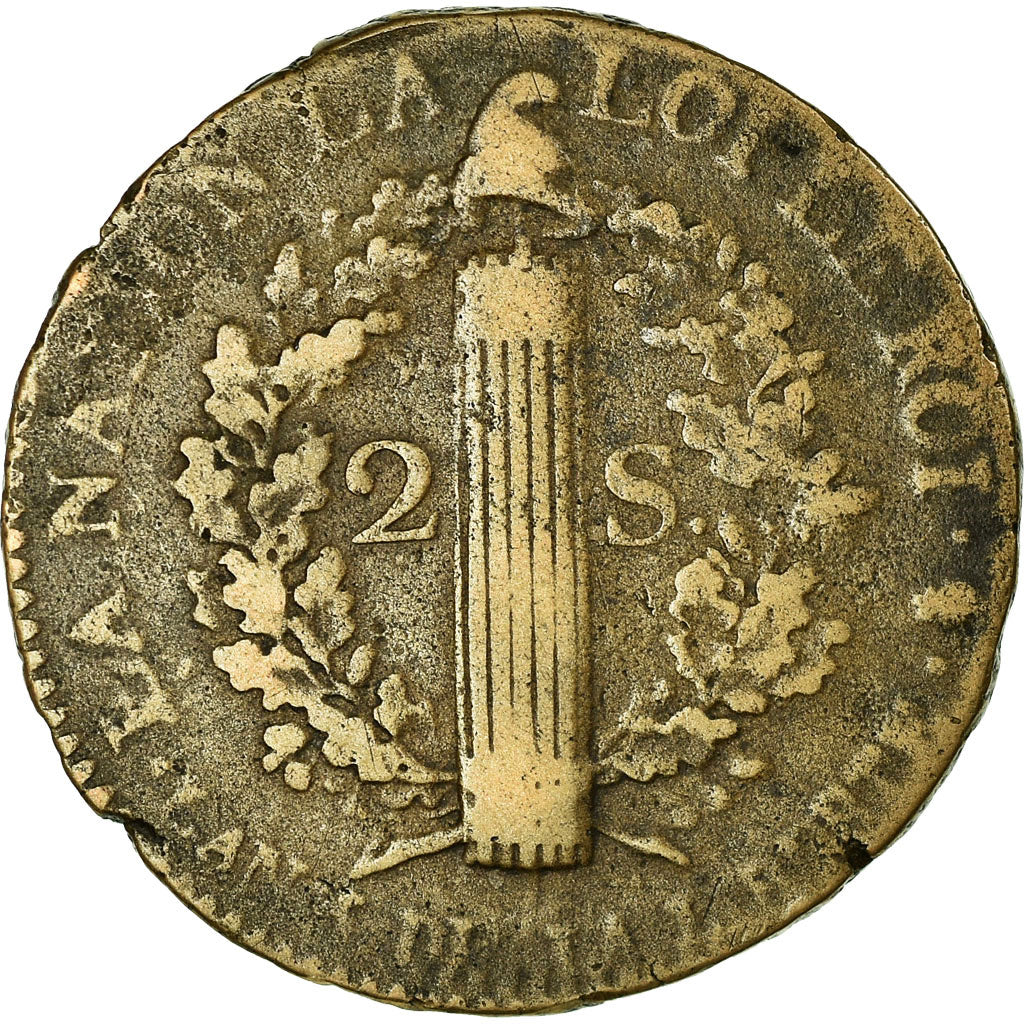 Monnaie, France, 2 sols françois, 1791, Paris, TB+, Bronze, Gadoury:25