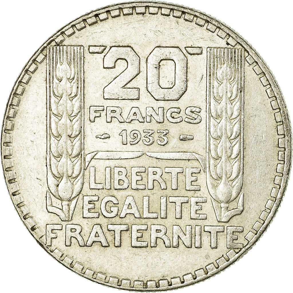 Moeda, França, Turin, 20 Francs, 1933, Paris, AU(50-53), Prata, KM:879