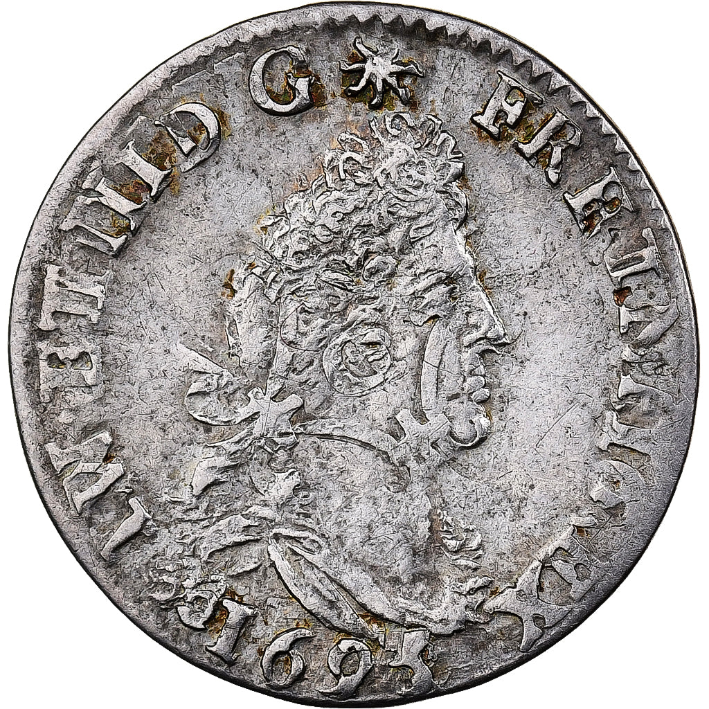 Francja, Louis XIV, 4 Sols aux 2 L, 1693, Rouen, reformed, Srebro, EF(40-45)