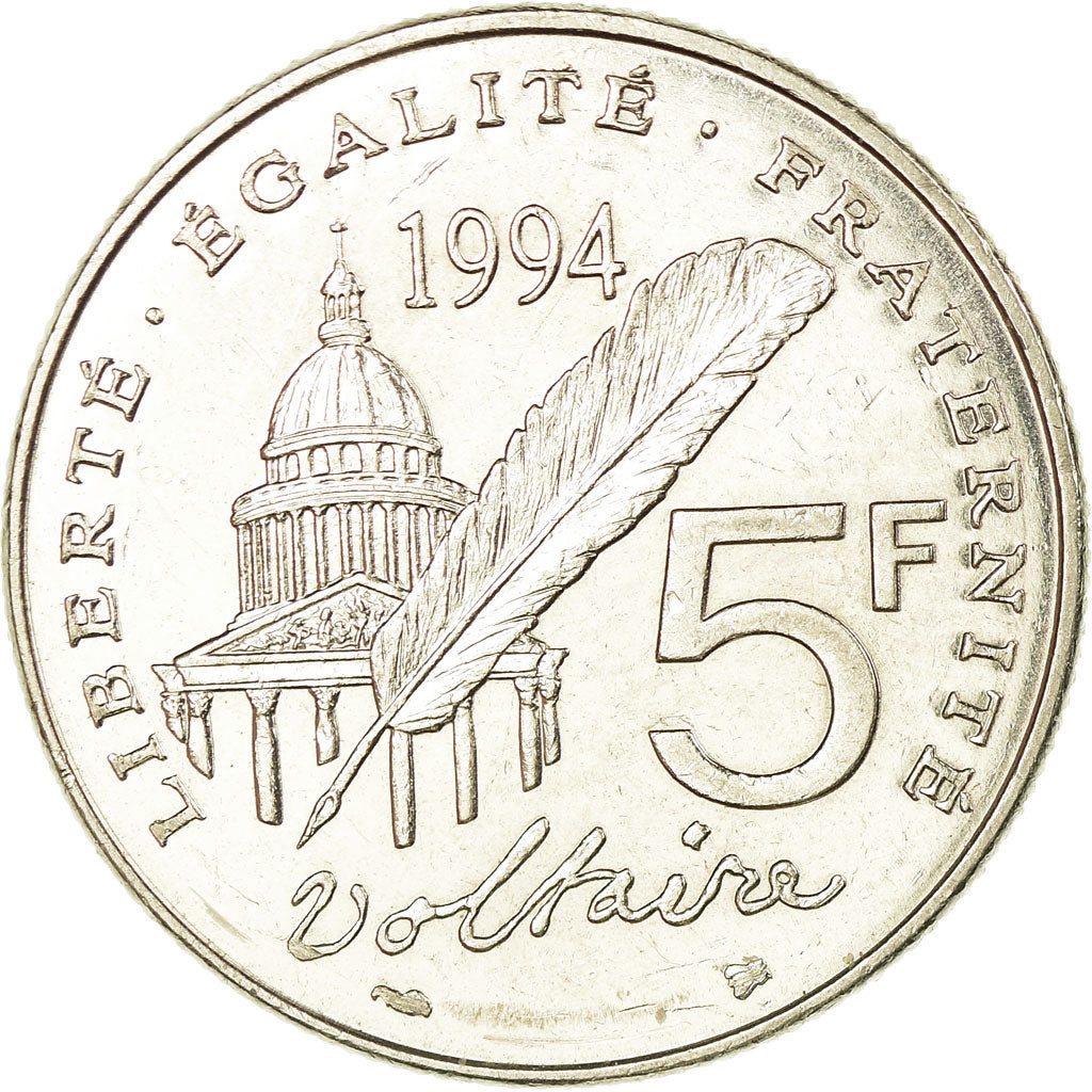 Coin, France, Voltaire, 5 Francs, 1994, Paris, AU(55-58), Nickel, KM:1063
