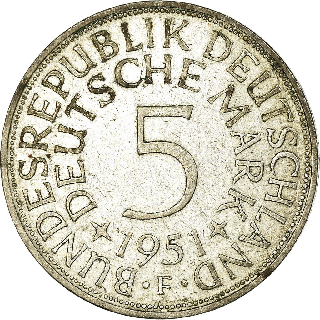 Monnaie, République fédérale allemande, 5 Mark, 1951, Stuttgart, TTB, Argent