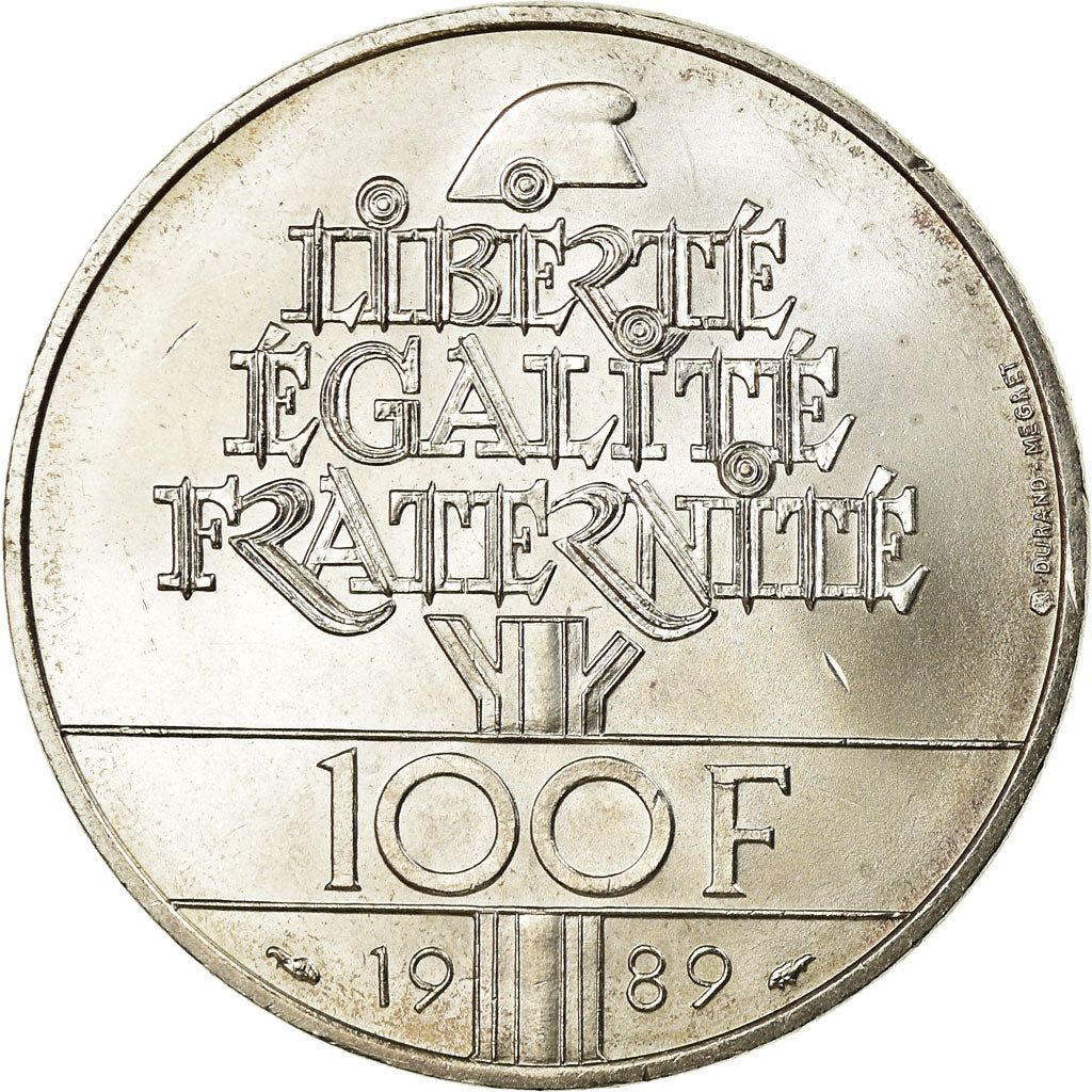 Moneta, Francia, Droits de l'Homme, 100 Francs, 1989, SPL, Argento, KM:970