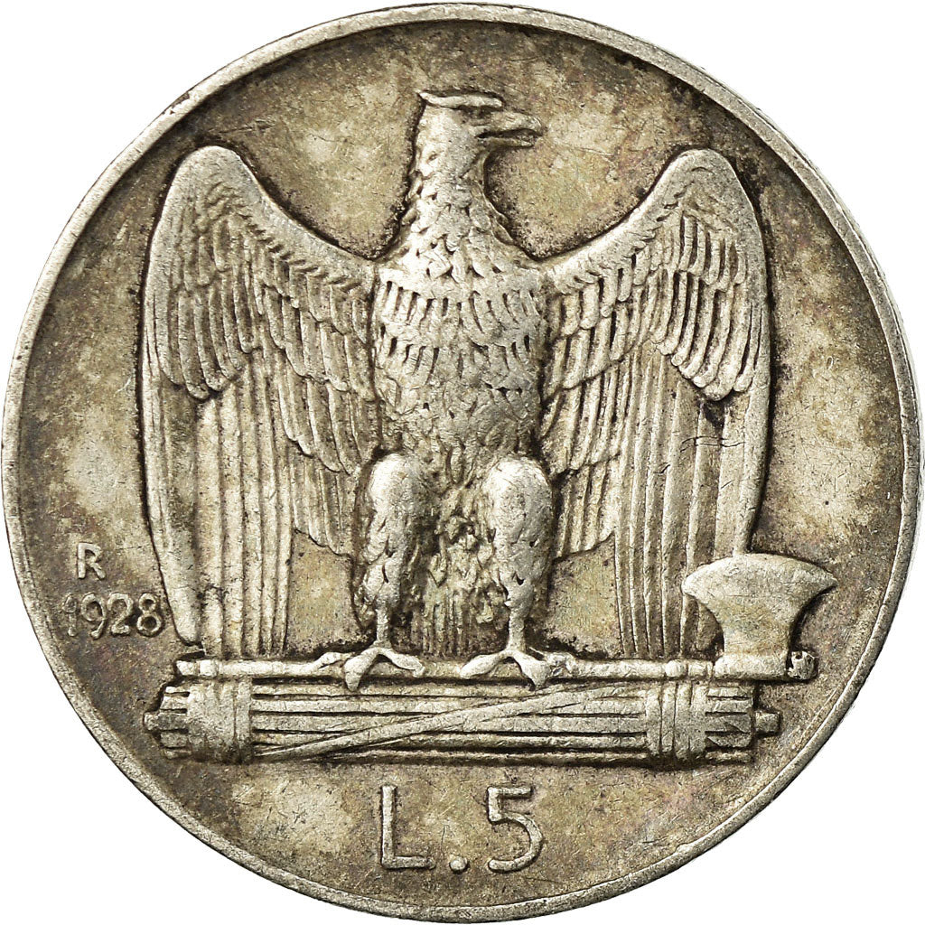 Moneda, Italia, Vittorio Emanuele III, 5 Lire, 1928, Rome, MBC, Plata, KM:67.1