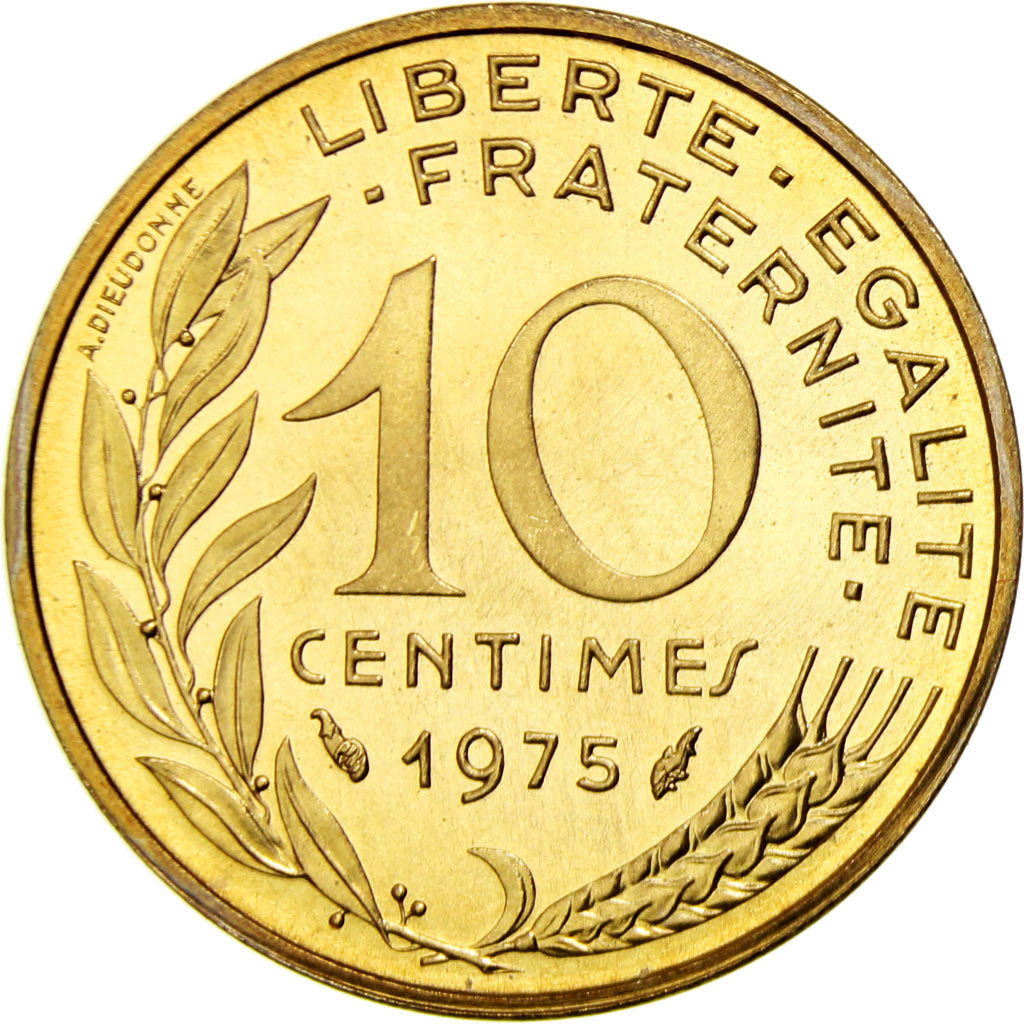 Moneta, Francia, Marianne, 10 Centimes, 1975, Paris, FDC, Alluminio-bronzo