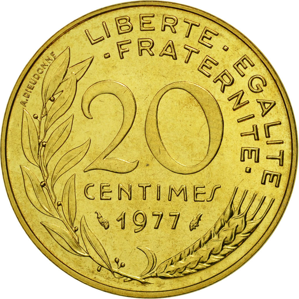 Moneta, Francia, Marianne, 20 Centimes, 1977, Paris, FDC, Alluminio-bronzo