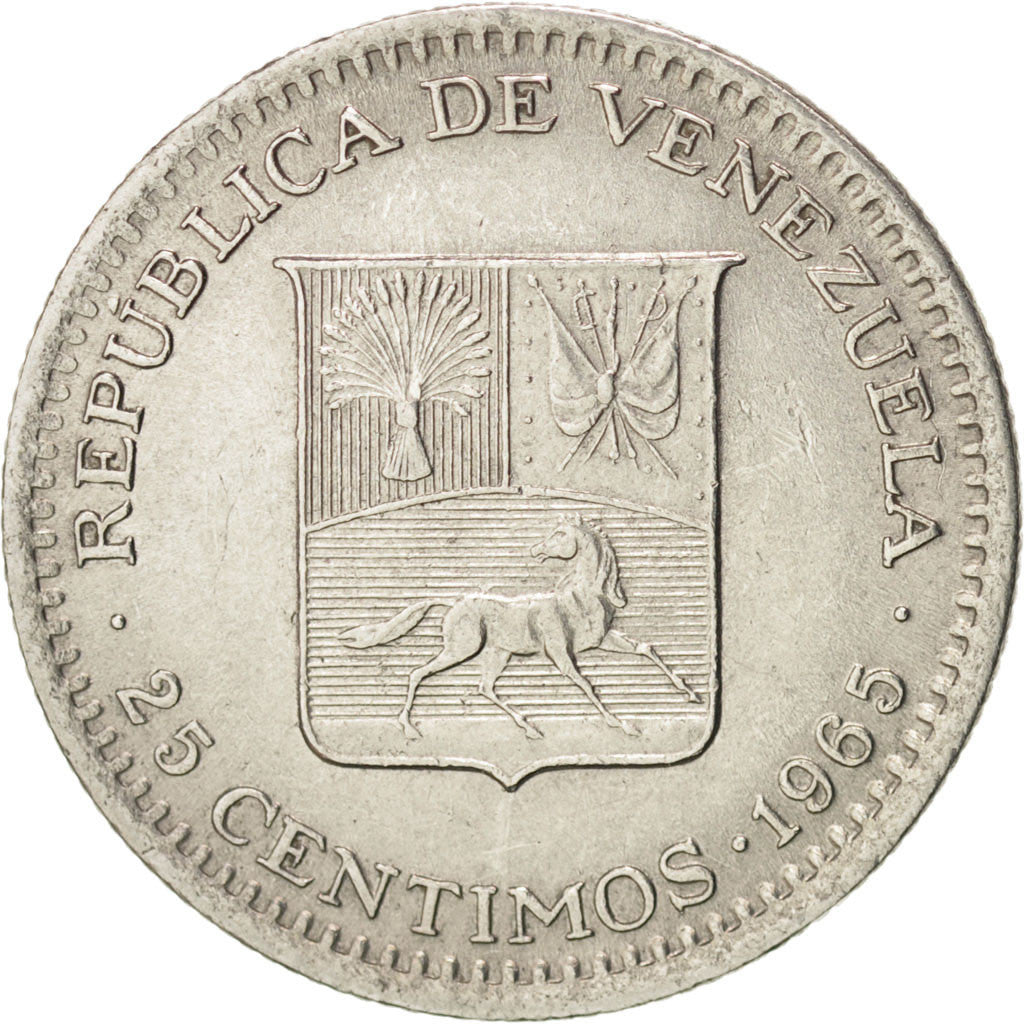 Moneda, Venezuela, 25 Centimos, 1965, SC, Níquel, KM:40