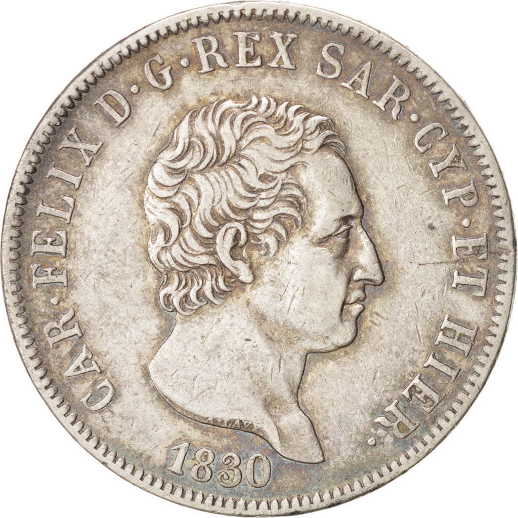 Monnaie, États italiens, SARDINIA, Carlo Felice, 5 Lire, 1830, Torino, TTB+