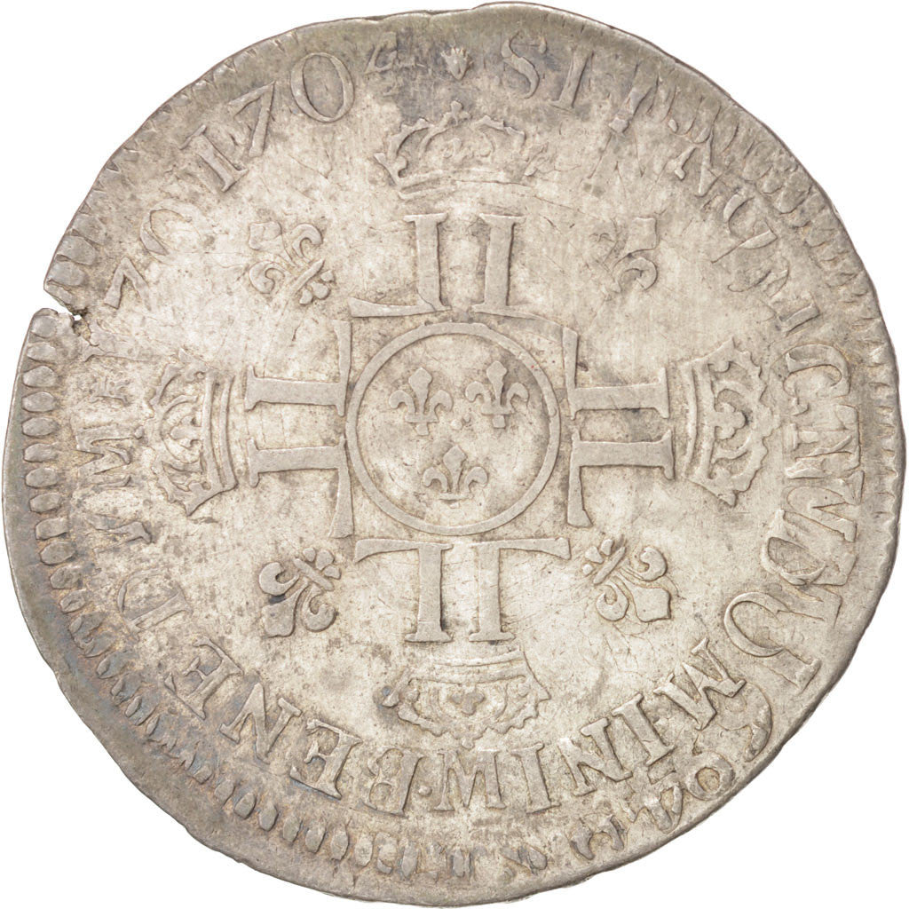Munten, Frankrijk, Louis XIV, 1/2 Écu aux 8L 2e type, 1/2 ECU, 45 Sols, 1704
