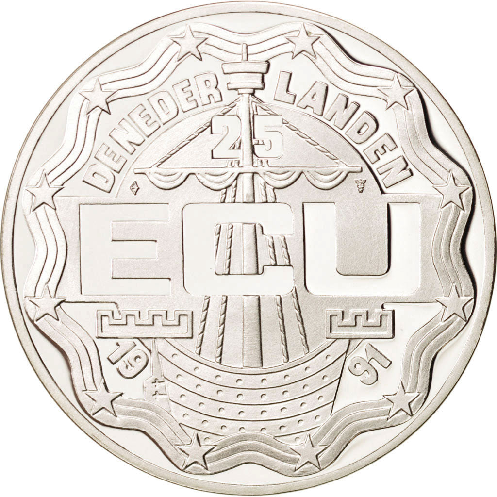 Coin, Netherlands, Beatrix, 25 Ecu, 1991, MS(65-70), Silver, KM:45.1