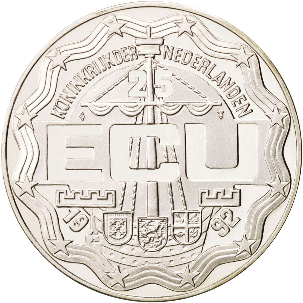 Coin, Netherlands, Beatrix, 25 Ecu, 1992, MS(65-70), Silver, KM:62.1