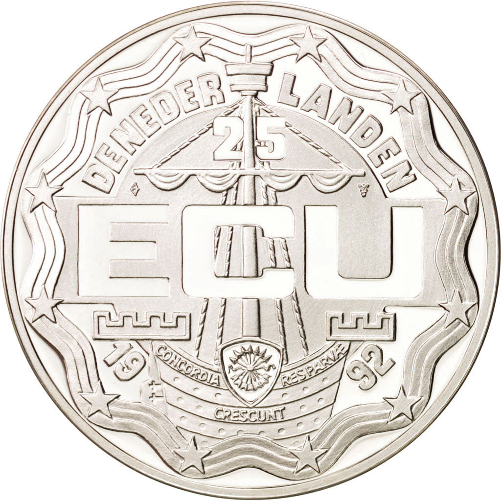 Coin, Netherlands, Beatrix, 25 Ecu, 1992, MS(65-70), Silver, KM:50.1
