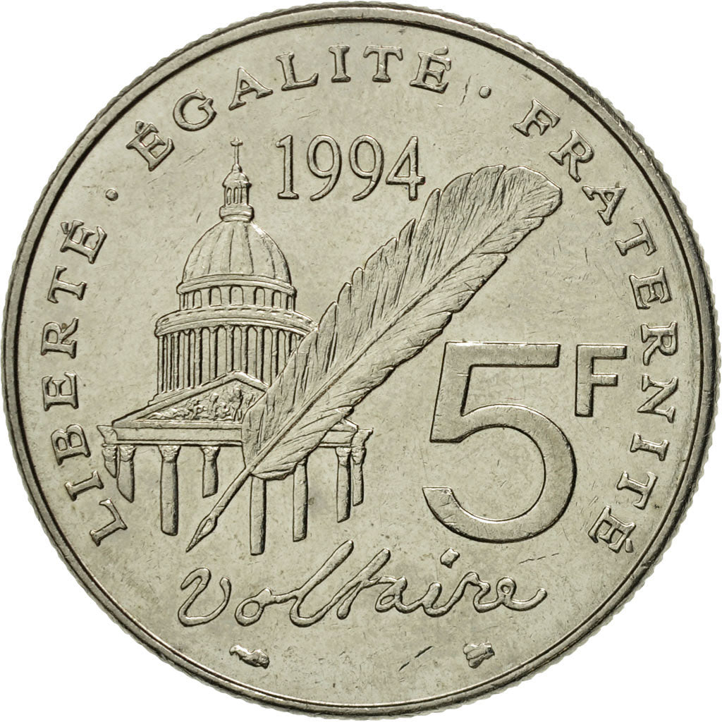 Coin, France, Voltaire, 5 Francs, 1994, Paris, MS(63), Nickel, KM:1063