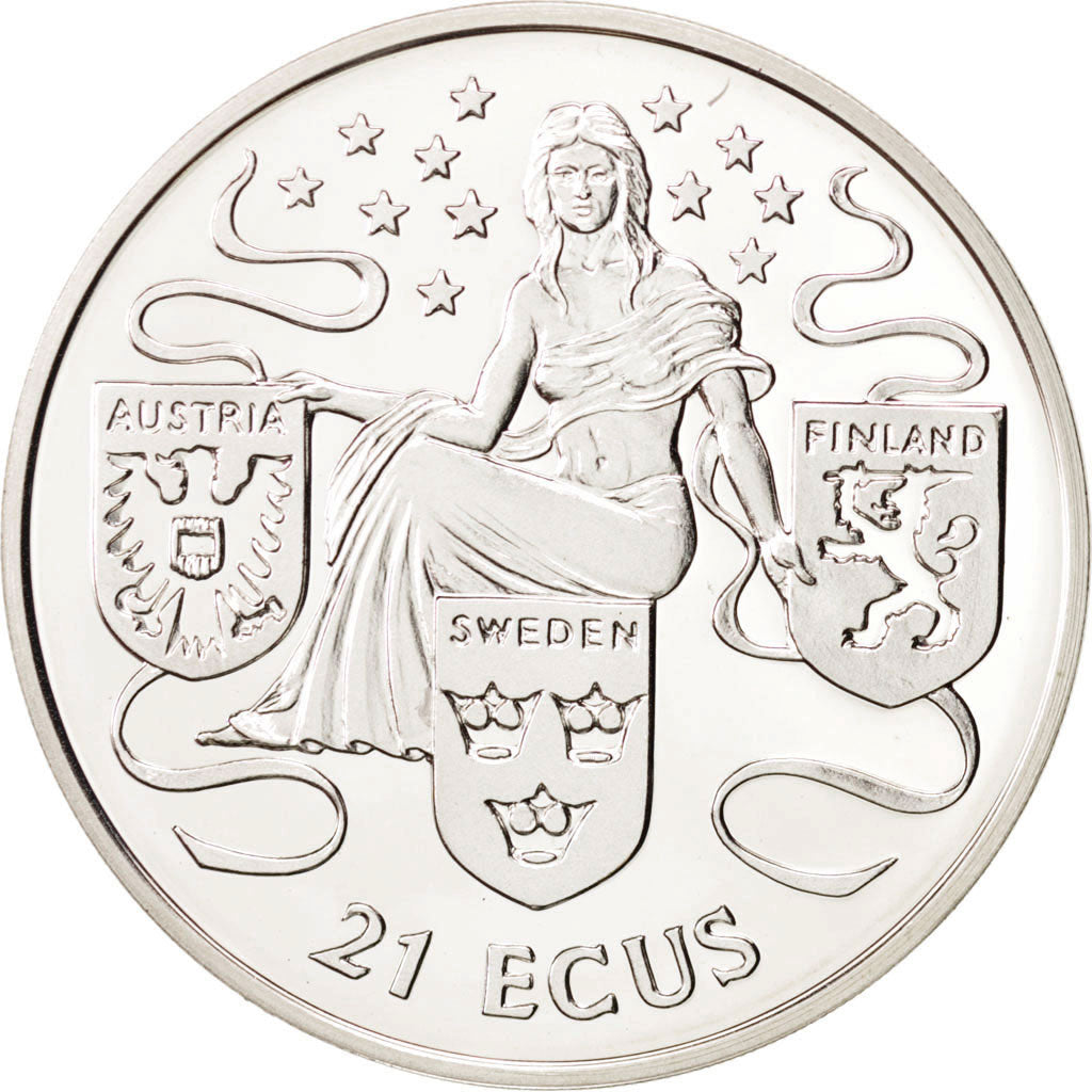 Coin, Gibraltar, Elizabeth II, 21 Ecus, 1995, MS(65-70), Silver, KM:498