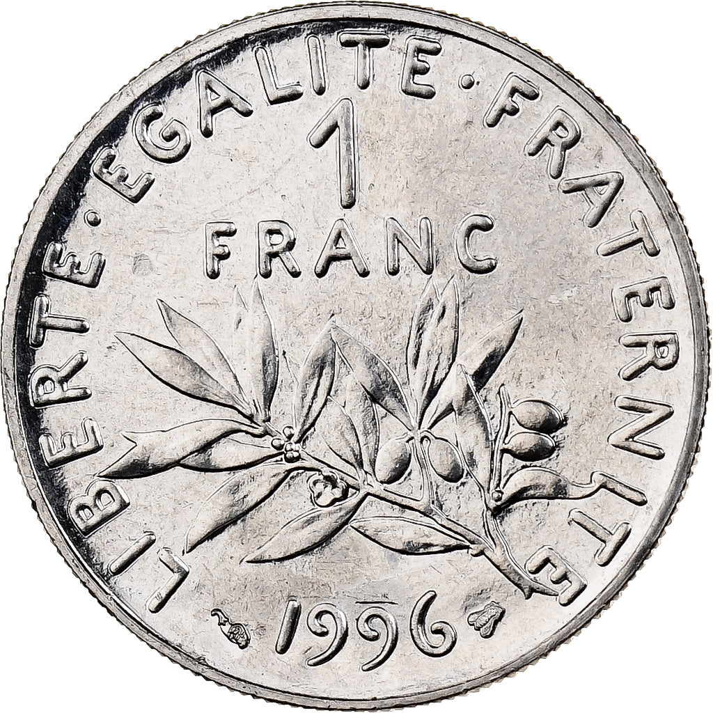 France, 1 Franc, Semeuse, 1996, Pessac, BU, Nickel, NGC, MS66, Gadoury:474