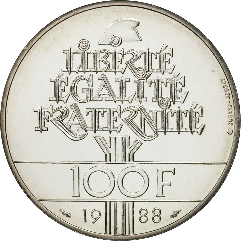 Coin, France, Fraternité, 100 Francs, 1988, Paris, MS(65-70), Silver, KM:966