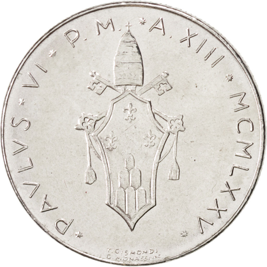 Coin, VATICAN CITY, Paul VI, 50 Lire, 1975, MS(63), Stainless Steel, KM:121