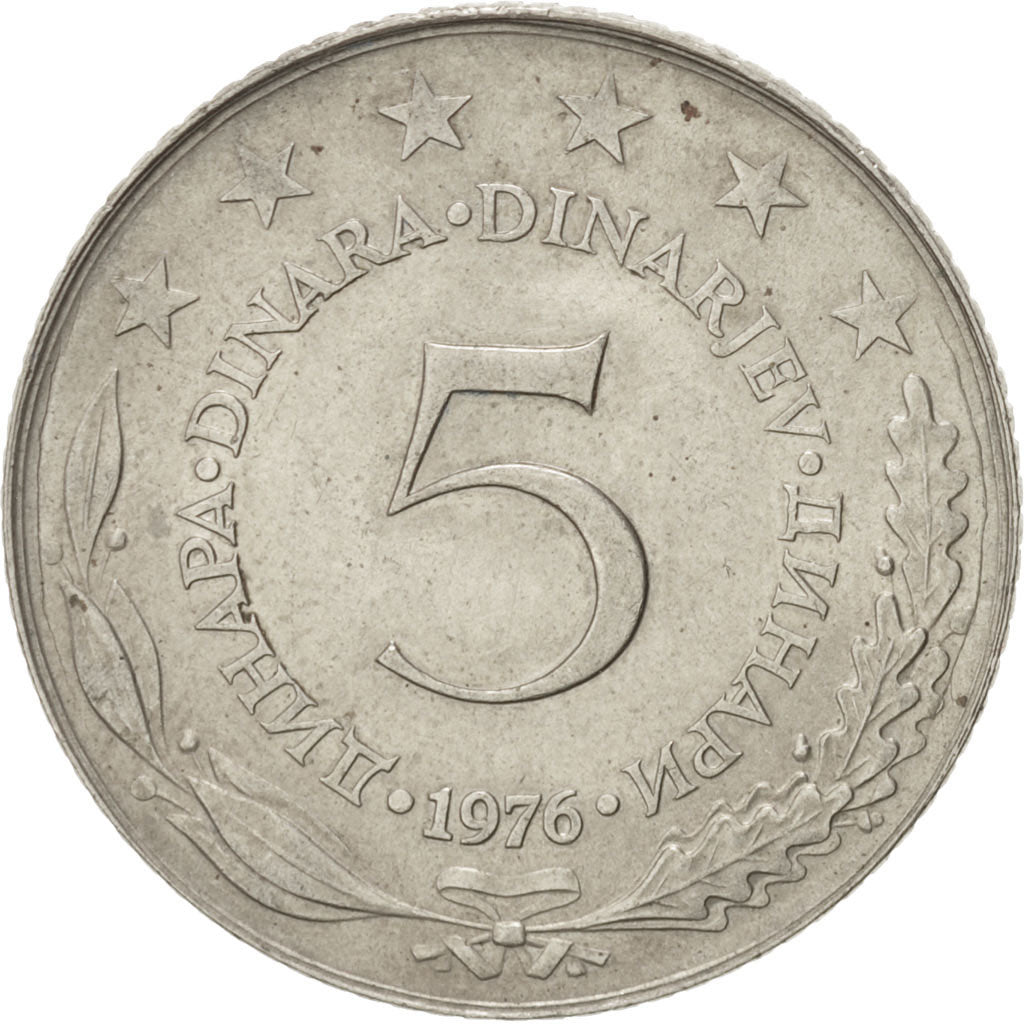 Coin, Yugoslavia, 5 Dinara, 1976, AU(50-53), Copper-Nickel-Zinc, KM:58