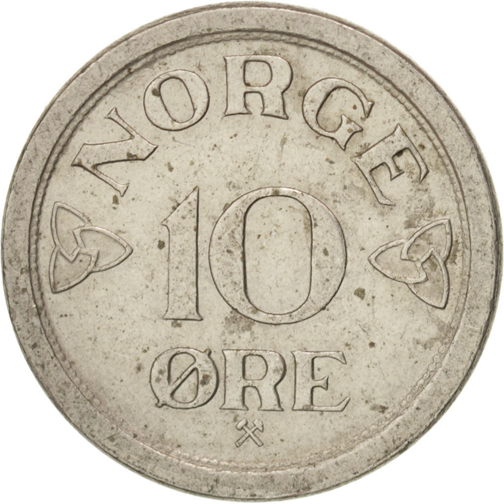 Moneta, Norvegia, Haakon VII, 10 Öre, 1957, BB+, Rame-nichel, KM:396