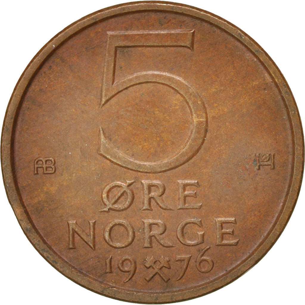 Münze, Norwegen, Olav V, 5 Öre, 1976, VZ, Bronze, KM:415
