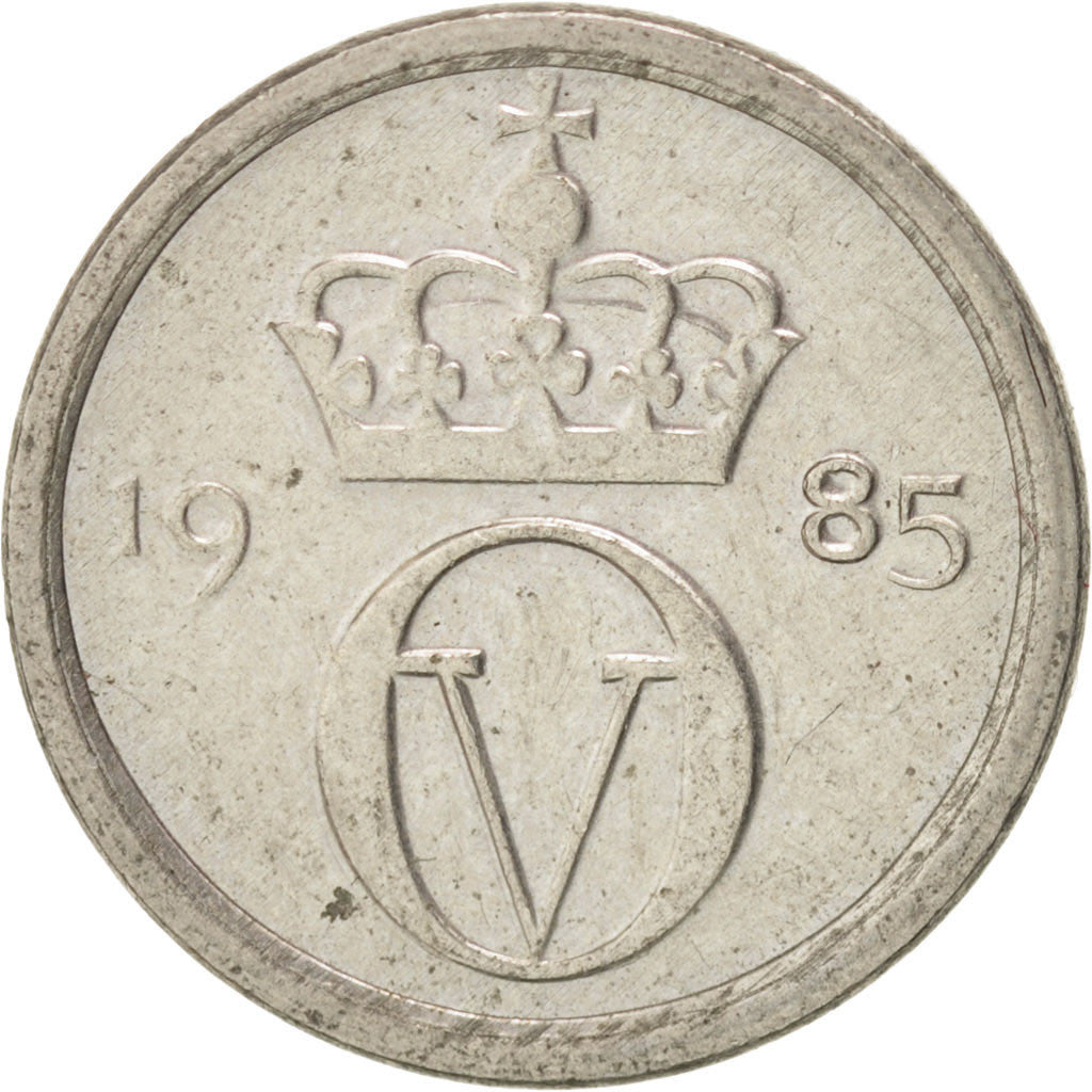 Moneta, Norvegia, Olav V, 10 Öre, 1985, BB+, Rame-nichel, KM:416