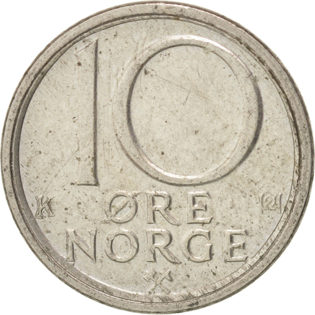 Moneta, Norvegia, Olav V, 10 Öre, 1985, BB+, Rame-nichel, KM:416