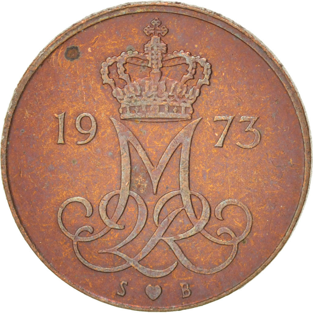 Coin, Denmark, Margrethe II, 5 Öre, 1973, Copenhagen, AU(55-58), Copper Clad