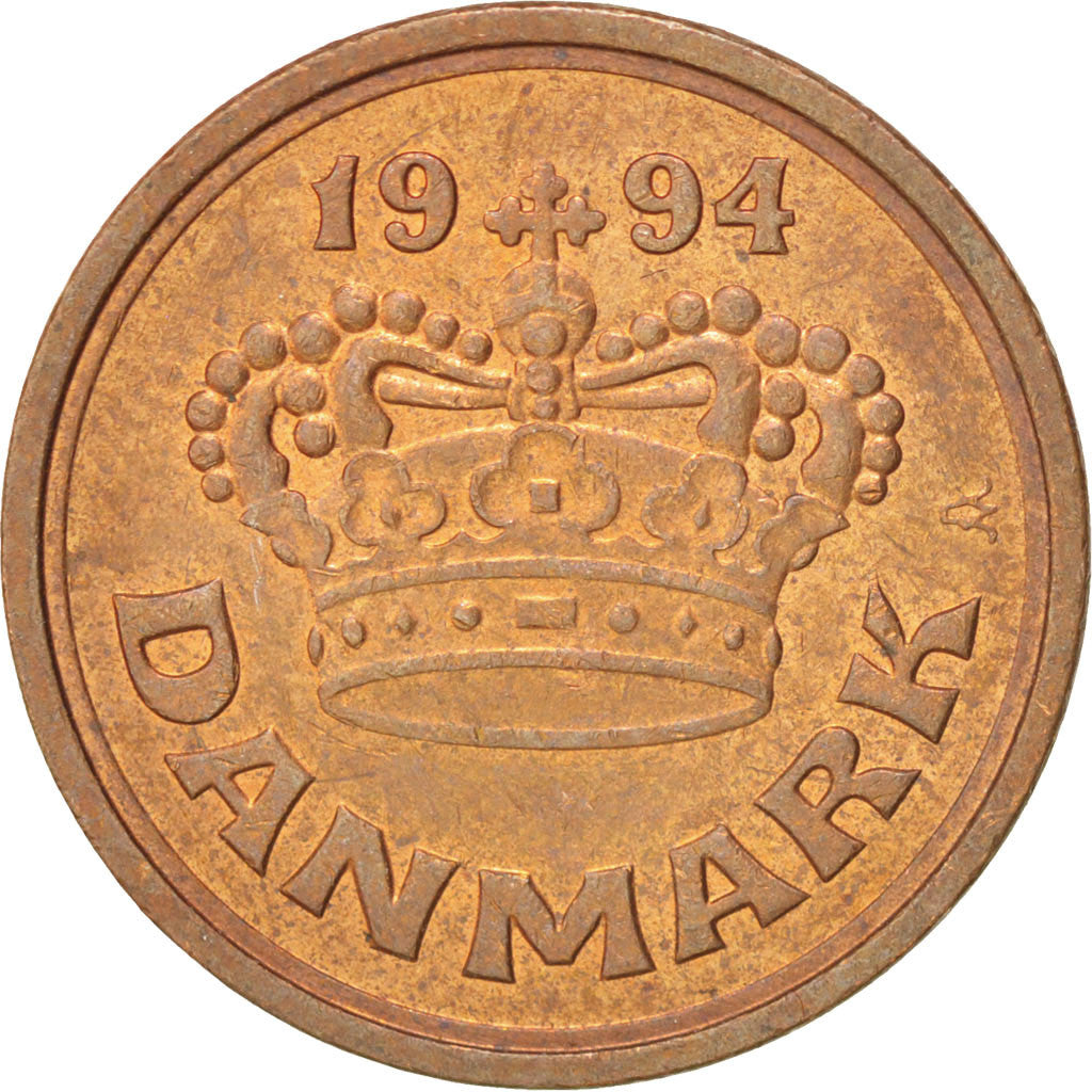 Coin, Denmark, Margrethe II, 50 Öre, 1994, Brondby, AU(55-58), Bronze, KM:866.2