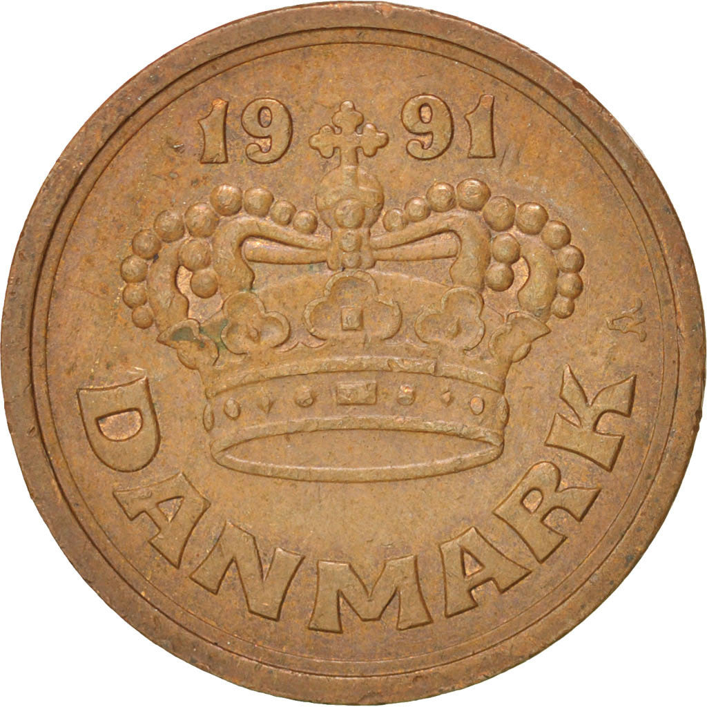 Coin, Denmark, Margrethe II, 50 Öre, 1991, Brondby, AU(50-53), Bronze, KM:866.2