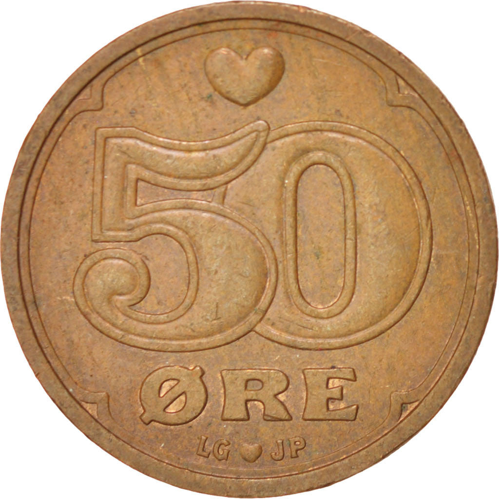 Coin, Denmark, Margrethe II, 50 Öre, 1991, Brondby, AU(50-53), Bronze, KM:866.2