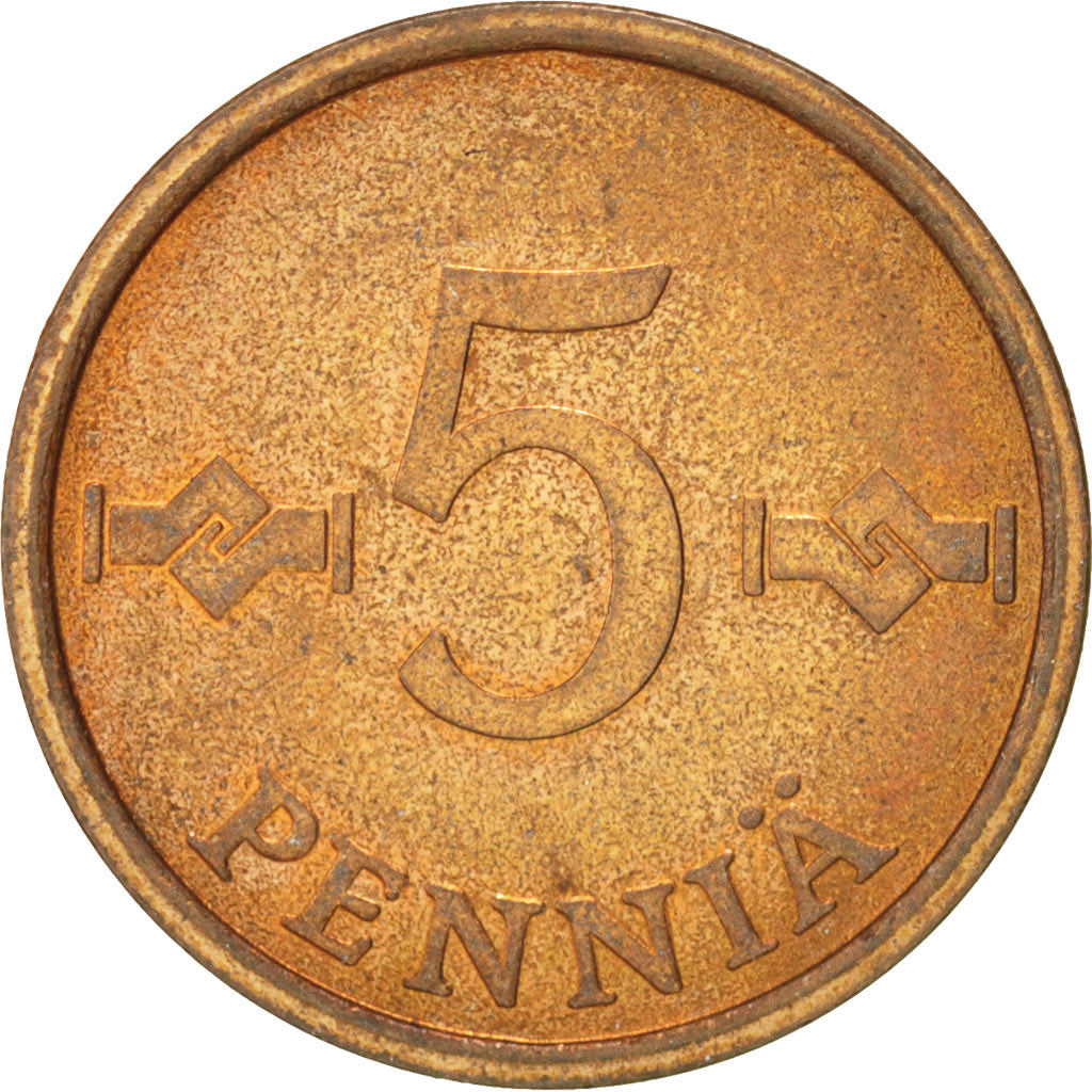 Coin, Finland, 5 Pennia, 1976, AU(50-53), Copper, KM:45