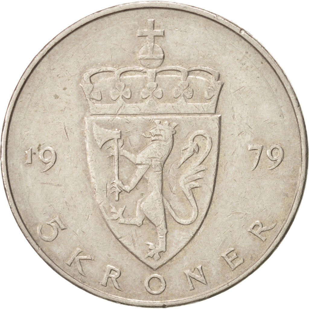 Coin, Norway, Olav V, 5 Kroner, 1979, EF(40-45), Copper-nickel, KM:420