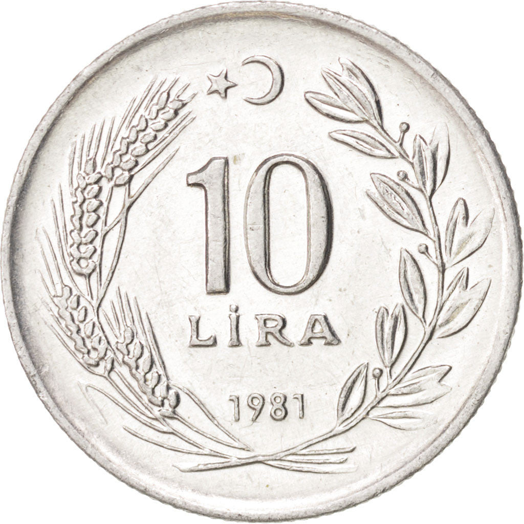 Coin, Turkey, 10 Lira, 1981, MS(60-62), Aluminum, KM:945
