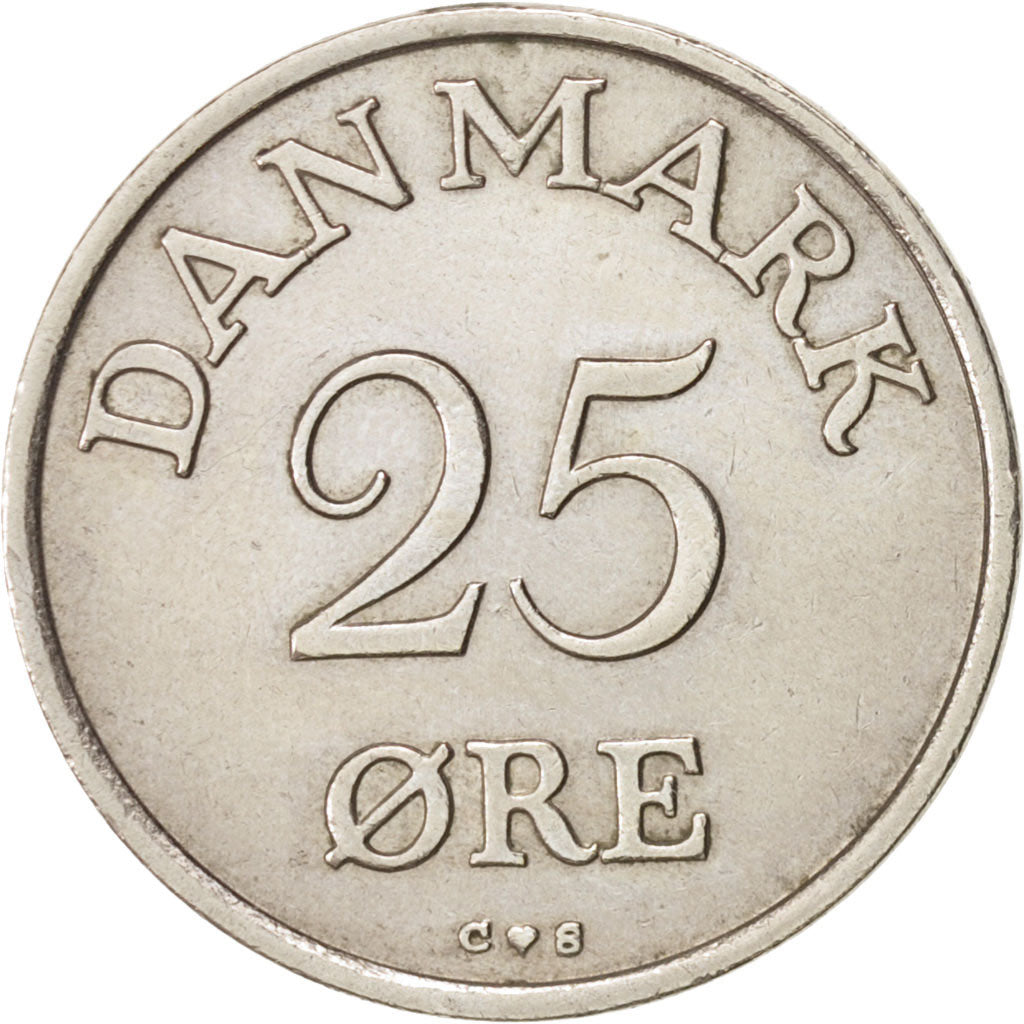 Coin, Denmark, Frederik IX, 25 Öre, 1956, Copenhagen, AU(50-53), Copper-nickel