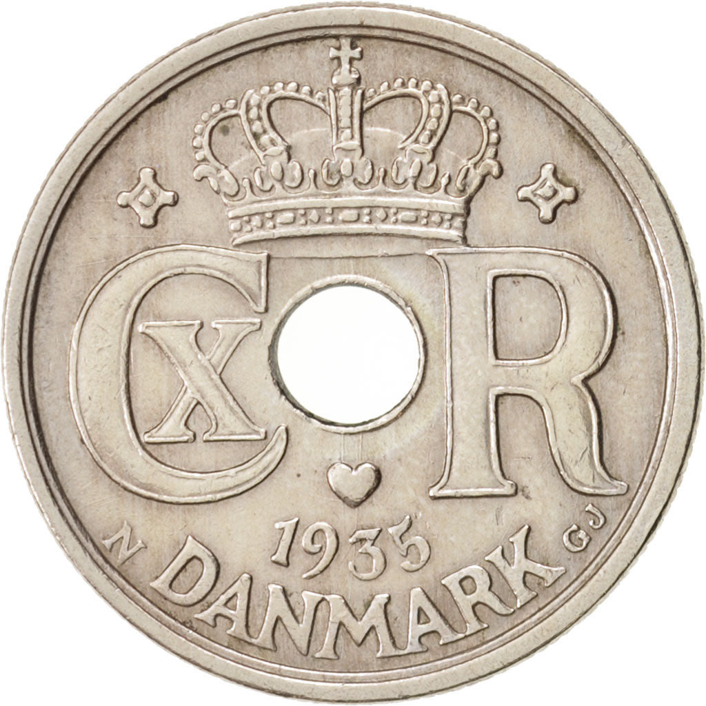 Coin, Denmark, Christian X, 25 Öre, 1935, Copenhagen, EF(40-45), Copper-nickel