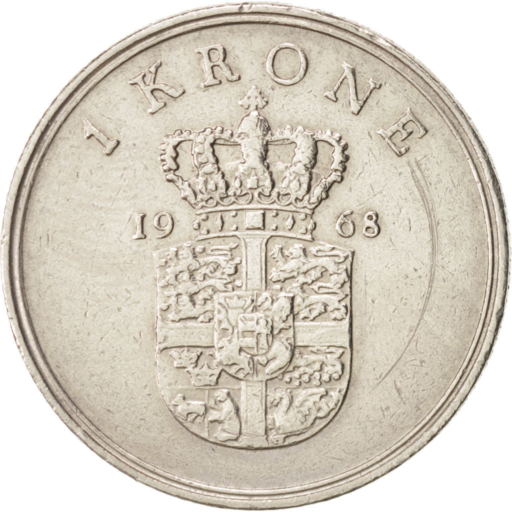 Coin, Denmark, Frederik IX, Krone, 1968, Copenhagen, EF(40-45), Copper-nickel