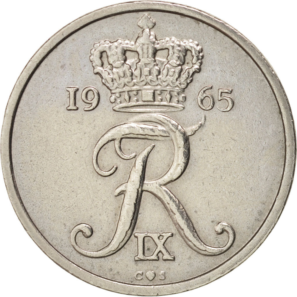 Coin, Denmark, Frederik IX, 10 Öre, 1965, Copenhagen, AU(50-53), Copper-nickel