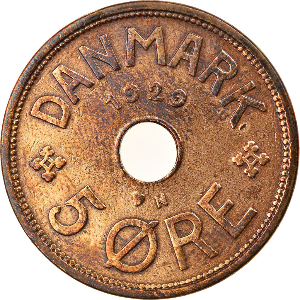 Coin, Denmark, Christian X, 5 Öre, 1929, Copenhagen, EF(40-45), Bronze